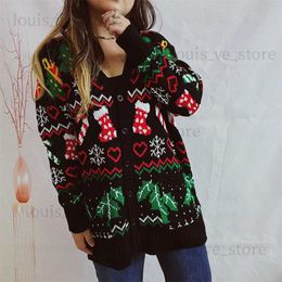 Women's Knits Tees Christmas Cardigan Sweater Women Autumn Winter Simple Pullover Knit Elastic Jumper Casual Thick Warm Y2k Black Jacquard Jumpers T231215