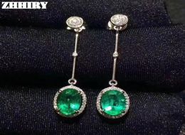 ZHHIEY Natural Emerald Earrings Genuine Solid 925 Sterling Silver Drop Earrings Real Emeralds Gemstone For Women Fine Jewellery CJ194120354