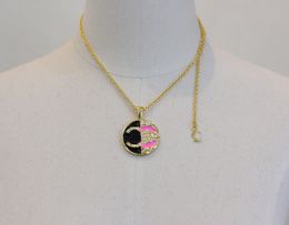 2024 Luxury quality charm round shape pendant necklace with black and pink color design in 18k gold plated have stamp box PS3544A