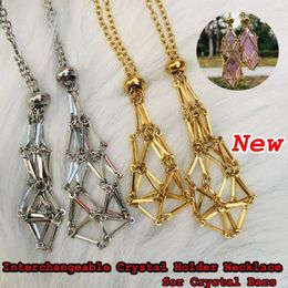 Chains Stainless Steel Crystal Holder Cage Necklace Gold Color Dice Pendant Net Metal Interchangeable