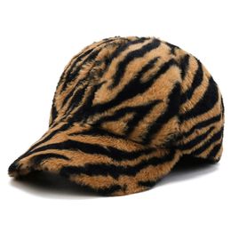 Beanie Skull Caps Short Brim Leopard Print Adjustable Women Baseball Cap Zebra Stripes Autumn Winter Plush Dad Hat 231215