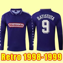 Long sleeve FiorentinaS BATISTUTA 1998 1999 Retro Soccer Jerseys BIGICA RUI COSTA 98 99 Home Football Shirt Camisas de Futebol Classic Vintage
