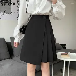 Skirts Pleated Women Irregular Casual High Waist Office Ladies Summer Elegant Knee-length Simple All-match Korean Fashion M02