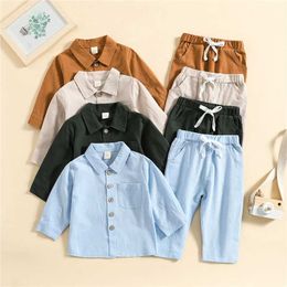 Clothing Sets Kids Boys Clothes Set Solid Color Long Sleeve Button Up Shirt Tops and Elastic Casual Pants Outfits