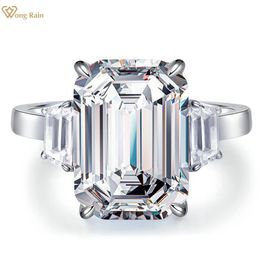 Wedding Rings Wong Rain Luxury 925 Sterling Silver Emerald Cut 10CT Aquamarine Lab Sapphire Gemstone Wedding Engagement Jewelry Ring Wholesale 231214