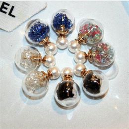 Colorful rystal transparent glass ball pearl stud earrings for woman girls fashion luxury designer double sided284V