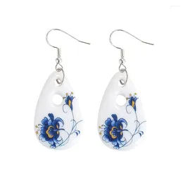 Dangle Earrings 1pair Chinoiserie Ceramics Water Droplets Flower Chinaware Earring Banquet Woman Charms Ear Hooks Elegant Earlobe Jewelry