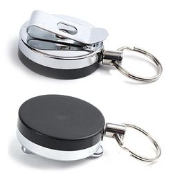 Whole- Stainless Steel Retractable Key Chain Recoil Ring Belt Clip Ski Pass ID Holder Party Supplies259C