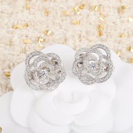 Top Europe Luxury Famous Brand Pure 925 Sterling Silver Jewellery For Women Camellia Flowers Stud Earrings Exquisite Romance Gifts254o