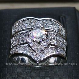 Victoria Wieck Luxury Jewelry Brand Desgin 10kt white gold filled Round cut Sapphire CZ Diamond Wedding Bridal Rings Set for Women266R