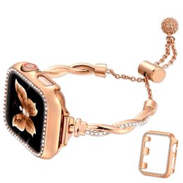 Adjustable Metal Diamond Bracelet Strap And Watch Case For Apple Watch 49mm 42mm 40mm 38mm Luxury Ladies Wristbands Iwatch Bands 9 Ultra 8 7 3 Watchband Accessories