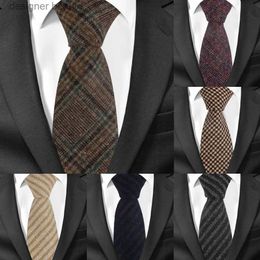 Neck Ties New Wool Ties Skinny Woollen Necktie For Men Suits Mens Plaid Striped Neck Tie For Business Cravats 7cm Width Groom NecktiesL231215