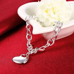 Link Chain 925 Sterling Silver Bracelet Solid Heart With Link Thick Chains For Women Fashion Trendy Jewellery Whole279e