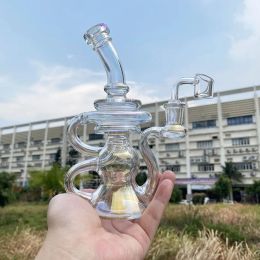 Klein Recycler dab rig rainbow heady glass oil rig glow green colorful glass water pipes mini water bongs bubbler with 14mm quartz banger LL