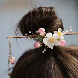 Chinese Ancient Hanfu Hair Accessories Handmade Jade Hairpin Updo Tools Tassel Sticks Clip