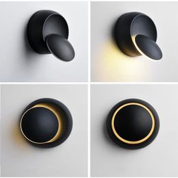Indoor LED Wall Lamps 360 degree rotation adjustable bedside light white Black creative wall lamp Black modern aisle round239L