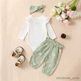 Clothing Sets Citgeett Spring Infant Baby Girls Pants Sets White Long Sleeve Ruffle Romper Daisy Print Belted Pants Headband Autumn Sets R231215