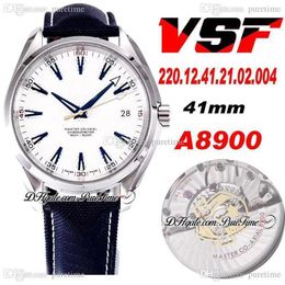 VSF Aqua Terra 150M Ryder Cup 41 5mm CAL A8500 Automatic Mens Watch Two Tone Yellow Gold Golf White Dial Blue Stick Nylon 220 12 4300r