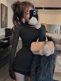 Urban Sexy Dresses Autumn Bodycon Knitted Dress Women even party Casual Long Sleeve Elegant Sexy y2k Mini Dress Dress Korean Fashion 231215