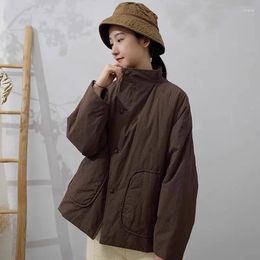 Women's Trench Coats Autumn Winter Coat Japanese Style Oversized Casual Clothes Stand Collar Long Sleeve Versatile Warm Cotton Jacket Z4133