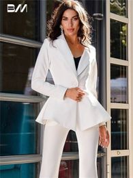 Women's Suits Blazers Bridal Pantsuit For Wedding Civil Suit White Two Pieces Set Peplum Blazer With Bell Bottoms Tall Women 2 231214