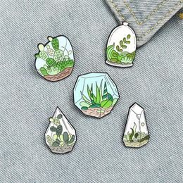 Cartoon Glass Enclosed Potted Plant Pins Cactus Aloe Badge Brooches For Unisex Children Anti Light Buckle Clothing Pin Fashion Acc296E