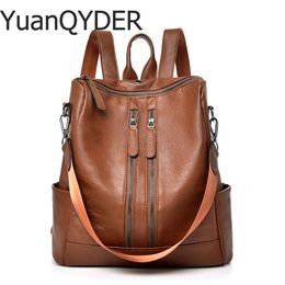 Evening Bags Vintage Female Younth Leather Backpacks Women Brown BackPack Anti-theft School Bags For Girls Travel BackPack Mochila Feminina 231213