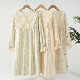 Women's Sleepwear Pure Cotton Sleeping Dress For Women Spring Autumn Long-Sleeve Double Layer Gauze Nightgowns Female Loose Long Nightdress