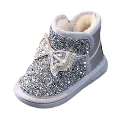 Designer Kids Boots Cotton Shoes Winter Spangly Booties with Bow Toddler Infant Girls Warm Snow Soft Antislip Soles EUR21-30