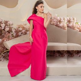 Fuchsia Straight Evening Dresses 2024 One Shoulder Ruched Long Formal Party Gown Floor Length Arabic Dubai Prom Dress 326 326