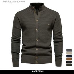 Men's Polos AIOPESON Knitted Mens Cardigan Cotton High Quality Button Mock Neck Sweater for Men New Winter Fashion Designer Cardigans Men Q231215