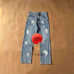 Christmas Discount ~ 50 off~Jeans Mens Vintage designer jean heart Pasted leather washed straight jeans trousers