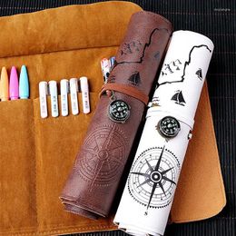 Vintage Treasure Map Pencil Case Artificial Leather Bag Pen Curtain Cool Cases Compass School Stationery Supplies