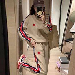 Womens Two Piece Pants 2 pieces of Harajuku womens casual sports striped pants set spring and autumn preparatory style loose love Korean fashion top 231214