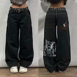 Womens Jeans Korean style retro hiphop Gothic fashionable printed bagged jeans for womens aesthetics Y2K casual punk high waisted wide leg pants 231214