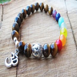 SN1095 7 Chakras Bracelet Balancing Natural Stone Buddha Bracelet Om Charm Bracelet Ckakras Body Balance Meditating Jewelry255K