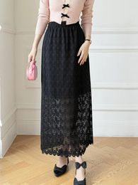 Skirts 2023 Summer Loose Breathable Fashion Crochet Women French Elegant Lace Long Skirt For Casual High Waist