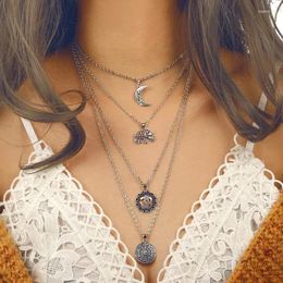 Pendants Arrival 3D Elephant Moon Pendant Necklace Multi-layer Fashion Long Chain Women Accessories