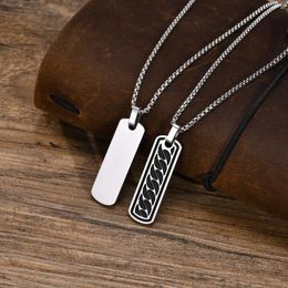 Pendant Necklaces Geometric Bar Mens Waterproof Stainless Steel Vertical Rectangle With Cuban Texture Boys Collar Jewelry