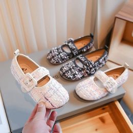 Flat shoes Plaid Velvet Girls Ballet Flats Shoes Princess Buckle Soft Children Fashion Shoes Party Shallow Toddler Kids Mary Janes 231215