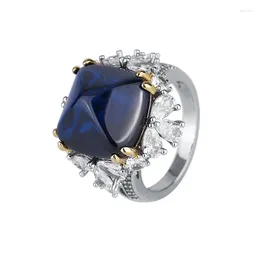 Cluster Rings S925 Silver Ring Imitation Colorful Treasure Tansang Blue Sugar Tower Full Diamond Main Stone 14