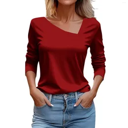 Women's T Shirts Casual Fashion Solid Long Sleeve Lrregular Collar Lapel Comfortable Pullover Top Spring And Autumn Clothing Ladies