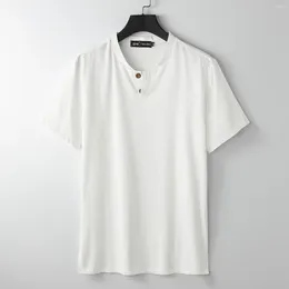 Men's T Shirts Male Big V-neck Shirt Solid Colour Fat Guy Plus Size Casual Short-sleeve T-shirt 7XL 8XL 9XL Linen