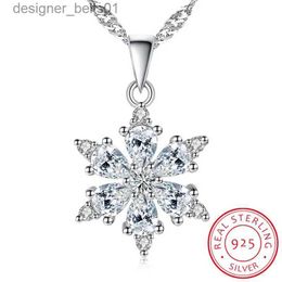 Pendant Necklaces 925 Sterling Silver Jewellery AAA Zirconia Snowflake Pendant Necklace For Women Gift 45cm Link Chain choker collares S-N134L231215