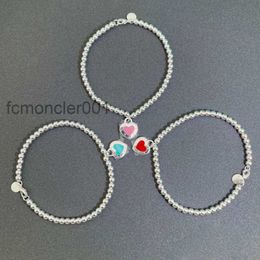 Bangle Bracelet t 925 Sterling Silver Drop Glue Rivet Heart 4mm Round Bead Bracelet Tee Love Enamel Crowd 11DL