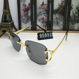oval mens sunglasses metal frames real new fashion pilot rimless sunglasses for men vintage buffalo horn Glasses with Red box lune271K