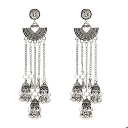 Dangle Chandelier Bollywood Oxidised Sier Gold Traditional Jhumka Jhu Indian Big Long Tassel Earrings For Women Wedding Afghan Tri Dhujv