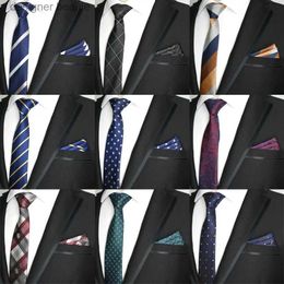 Neck Ties 27 Color 6CM Men Tie Set Skinny Polyester Silk Dots Stripe Paisley Design Slim Ties Pocket Square Sets Narrow Necktie Red BlackL231215