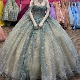 Luxury Light Green Quinceanera Dress Ball Gown Sweet 16 Girls Beading Appliques Lace With Cape Birthday Party Prom Dresses 15 Vestidos