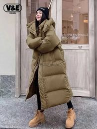 Women's Down Parkas V E 2023 Winter Warm Pink Hooded Long ParkaS Chaqueta Thick Windproof Overcoat Casual Snow Wear Cotton Padded Women Jaqueta NewL231215